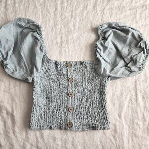 Smocked Puff Sleeve Crop Top